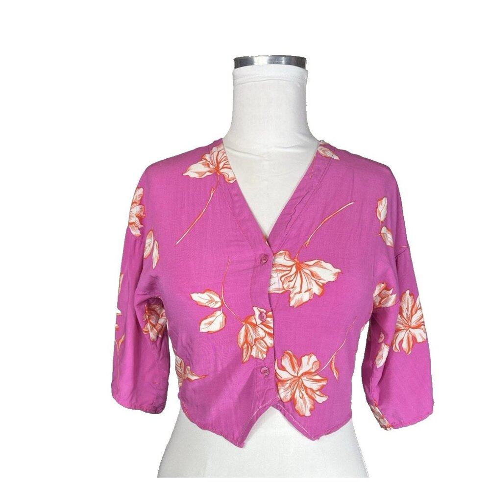 Cotton On Hawaiian Print Half Sleeves Button Up Crop Top‎ Size XXS